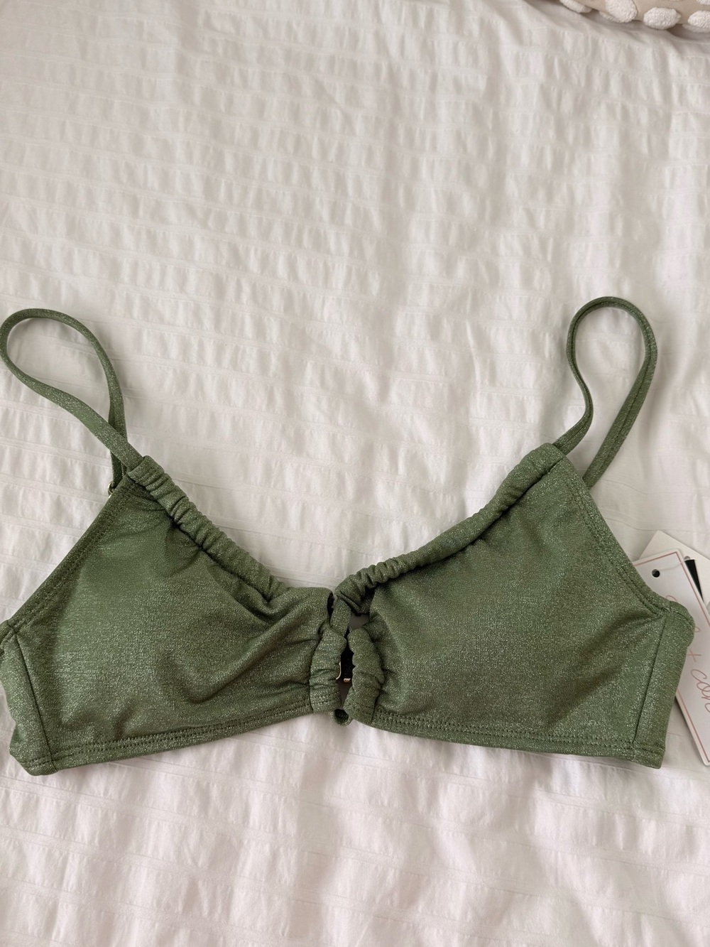 Salt + Cove Olive Green Shimmer Ruched Triangle Bikini Top Size M NWT - Picture 2 of 5
